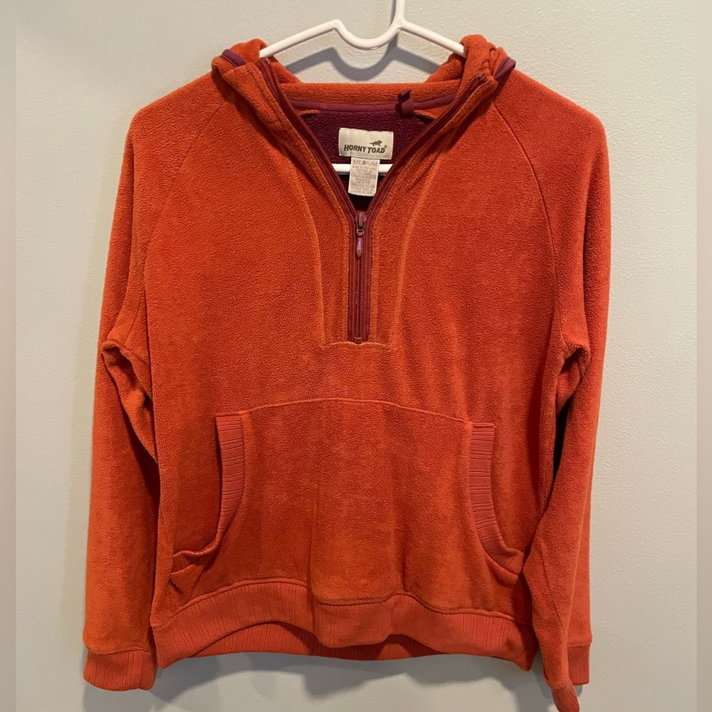 Horny Toad Orange Pullover Hooded Sweatshirt Micropolyester Size Medium